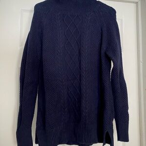 LOFT Women’s Medium Navy Black Knit Ribbed Side Split Waffle Turtle Neck Sweater